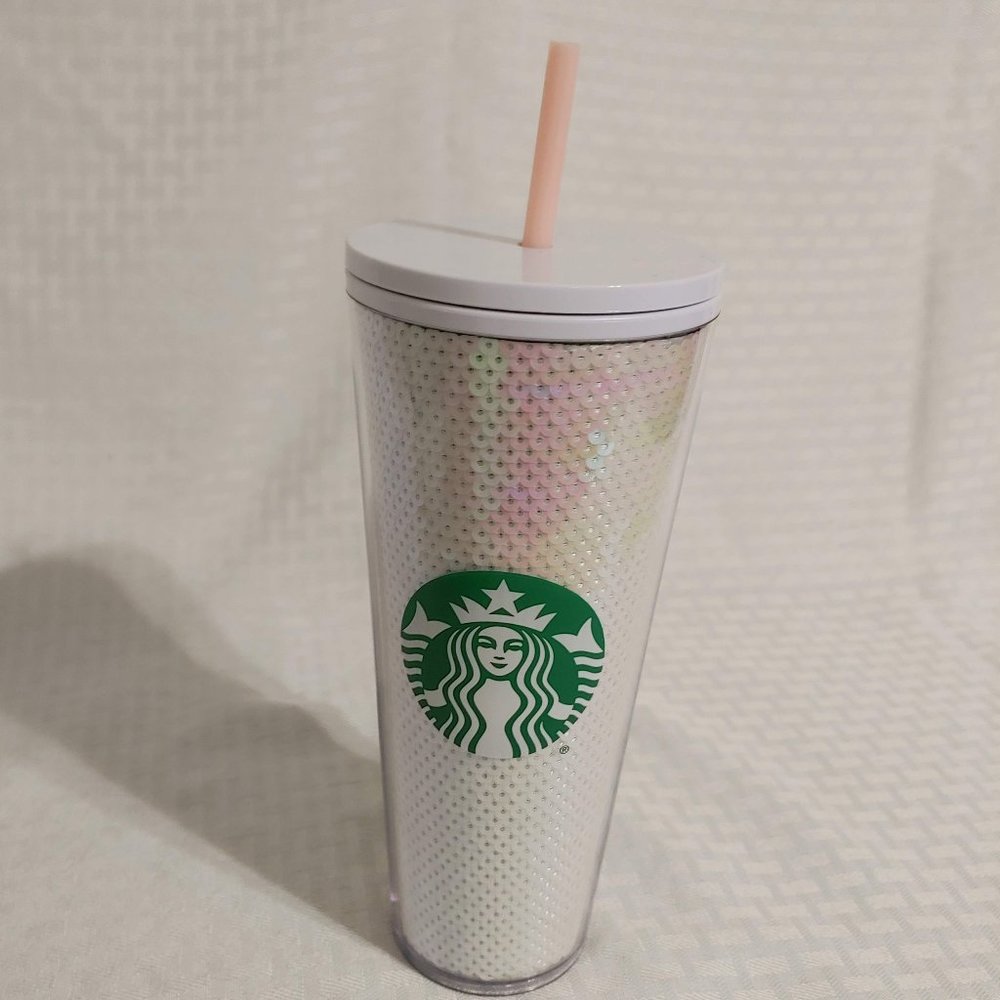 COPY - COPY - Starbucks 2020 Studded Grid Cold Cup white Sequins